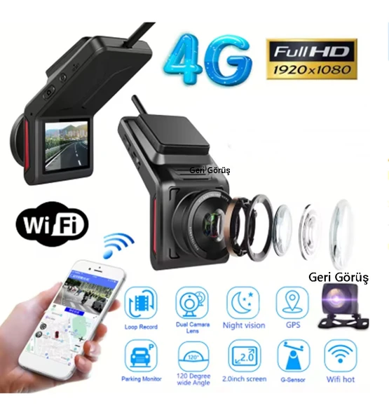 1080p Araç içi Kamera - 4g Araç Kamerası - GPS Takip Sistemi - Wifi - Sim Kartı Tak / Kullan ürün görseli 1