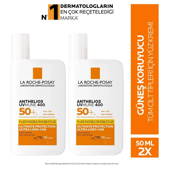 La Roche Posay Anthelios Uvmune Fluid SPF+50 Tüm Ciltler İçin Yüksek Korumalı Yüz Güneş Kremi x2 ürün görseli 1