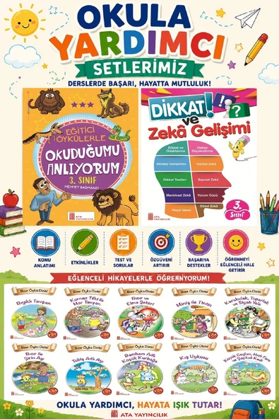 3. Sınıf Okula Yardımcı Eğitici Okuduğumu Anlıyorum - Dikkat ve Zeka Gelişimi - 10 lu Hikaye Seti ürün görseli 1