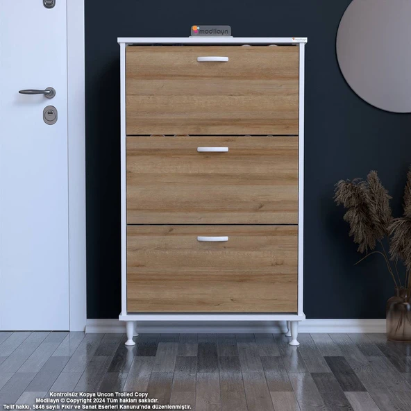 Modilayn VARBİ Antre Hol 72x127x26 cm’ lik 3 Düşer Kapak 6 Göz Raf Bölmeli Ayakkabılık ürün görseli 1