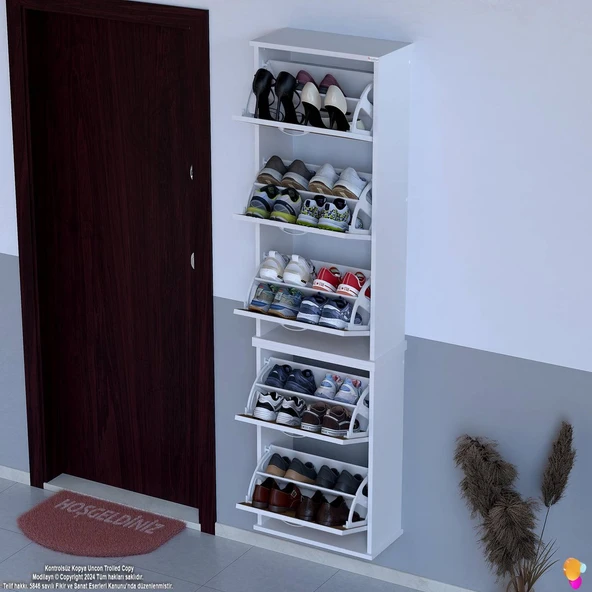 Modilayn VARBİ UMAY' 2 Li Asma Kapı Önü 52x193x26 cm’ lik 5 Düşer Kapak 10 Göz Ayakkabılık ürün görseli 1