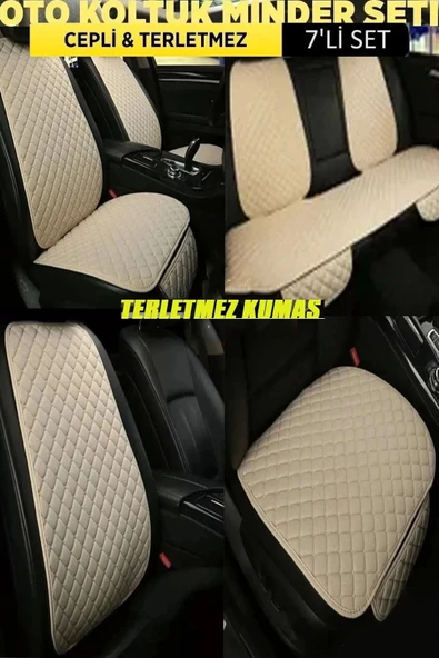 Mercedes 250 Terletmez Kumaş Minder Seti 7 Parça Ön Ve Arka Oturak Sırt Dayama Minder Bej-bej ürün görseli 1