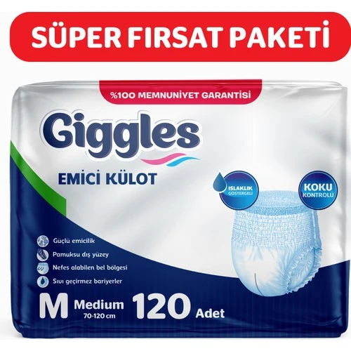 Giggles Yetişkin Emici Külot Bez Orta Boy (Medium) 30'lu 4 Paket (120 Adet) Bel Boy 70-120 cm ürün görseli 1
