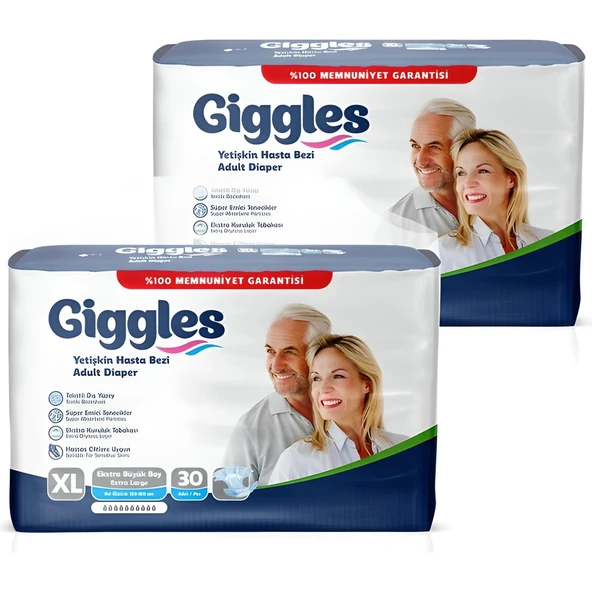Giggles Yetişkin Hasta Bezi Belbantlı Ekstra Büyük Boy Xl 2 Paket 60 Adet ürün görseli 1