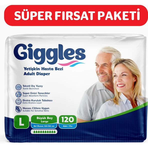 Giggles Yetişkin Hasta Bezi Belbantlı Large 30'lu x 4 pkt ürün görseli 1