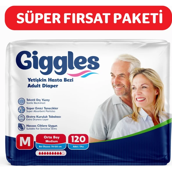 Giggles Yetişkin Hasta Bezi Medium 30'lu x 4 ürün görseli 1