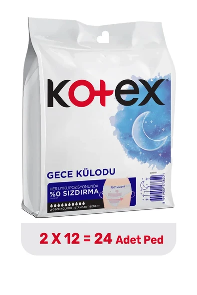Kotex Regl Gece Külodu 12 Paket 24 Adet Ped ürün görseli 1
