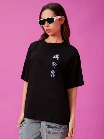 Baskılı Oversize T-shirt - Siyah ürün görseli 1