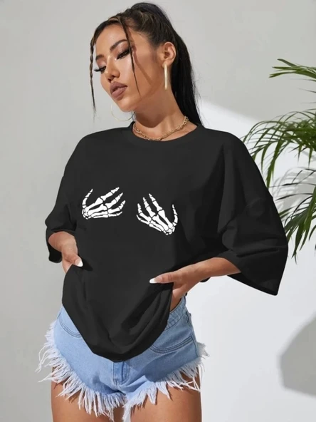 Baskılı T-shirt - Siyah - Resim 2