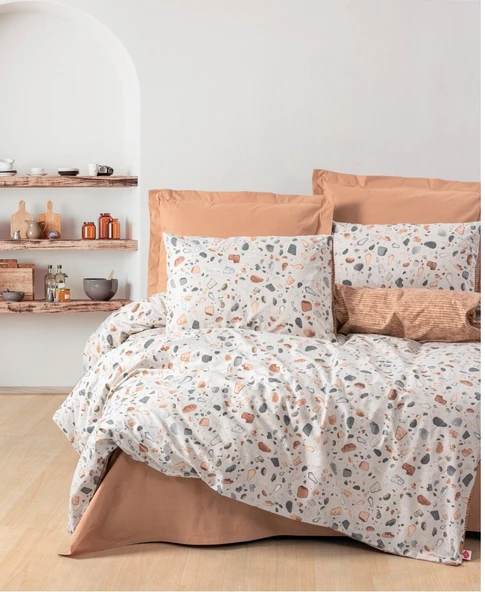 Cotton Box Rnf Minimal Tek Kişilik Nevresim Takımı lastikli çarşaf  Onıks Karemel ürün görseli 1