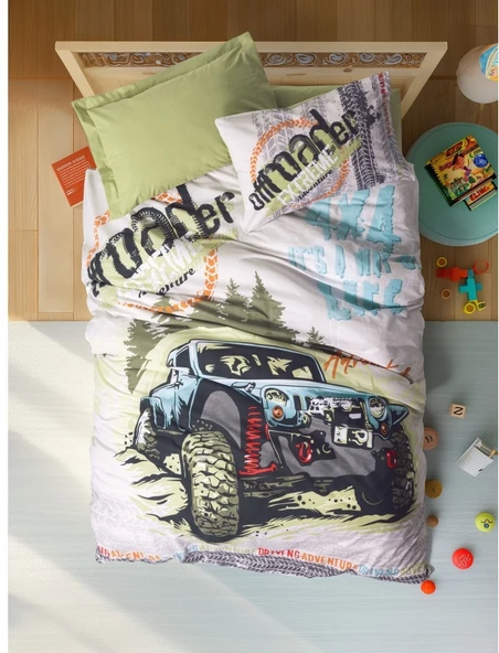 Cotton box Junior Tek Kişilik Lastikli Çarşaflı Nevresim Takımı Adventure Yeşil ürün görseli 1