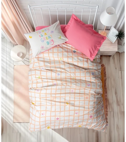Cotton BoxGenç Odası Tek Kişilik Nevresim Takımı Lastikli çarşaf Jours Pembe ürün görseli 1