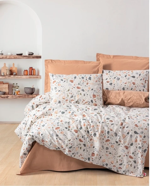 Cotton Box Rnf Minimal Çift Kişilik Nevresim Takımı lastikli çarşaf  Onıks Karemel ürün görseli 1