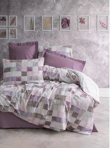 Cotton Box Rnf Minimal çift Kişilik Nevresim Takımı lastikli çarşaf Mora G kurusu ürün görseli 1