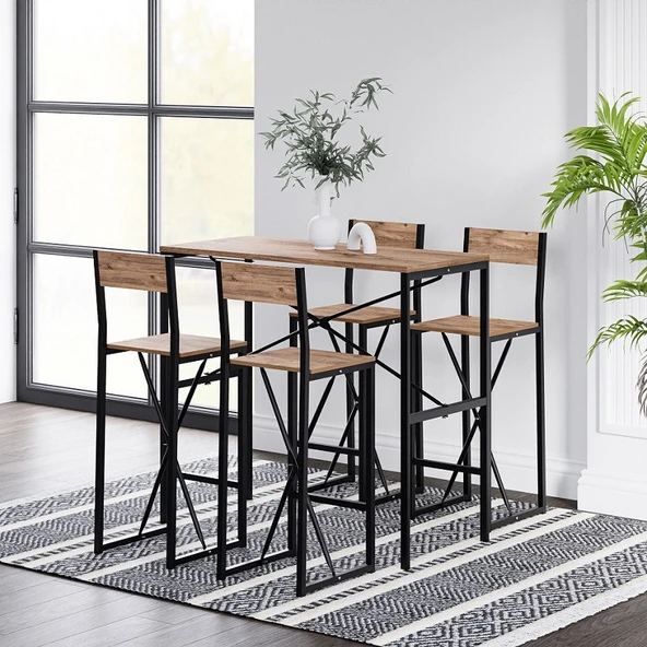 4 Kişilik Gzl Bar Masa Bar Sandalye Yemek Masa Sandalye Takımı Çam 1583 ürün görseli 1