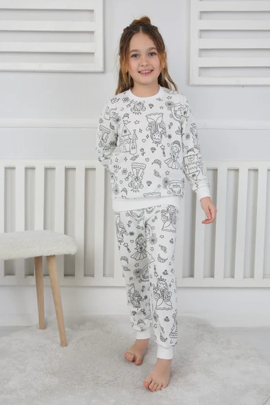 Hayal Gücünü Giy! Boyanabilir Pijama Takımı - Her Yıkamada Yeniden Tasarla - Kalem Hediyeli ürün görseli 1