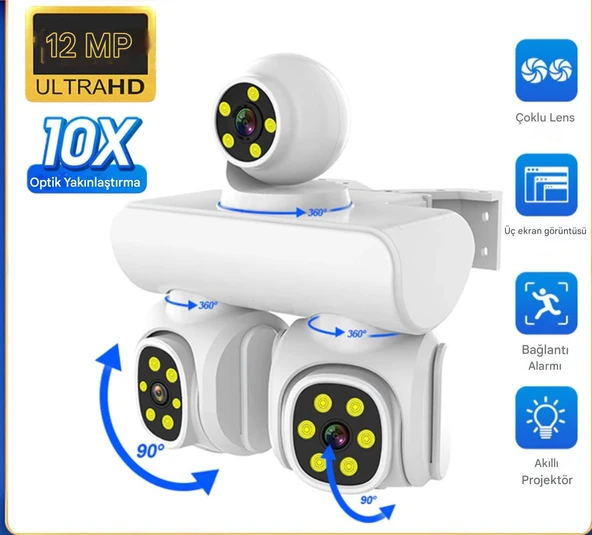 6K 12MP 10X ZOOM Üç Lensli WIFI Güvenlik  Kamerası PTZ Su Geçirmez İki Yönlü İnterkom Hareket Sensörlü ürün görseli 1