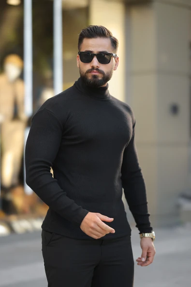 Erkek Siyah Boğazlı Triko Kazak - Resim 2