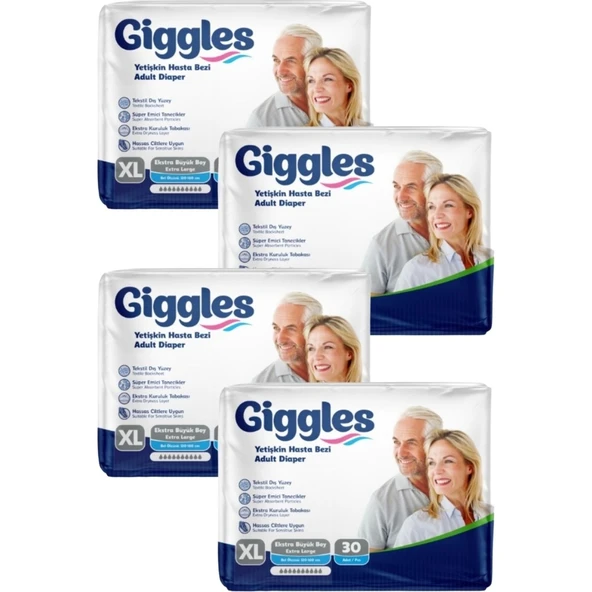 Giggles Belbantlı Yetişkin Hasta Bezi Extra Large Xl 30 Lu x 4 Adet ürün görseli 1