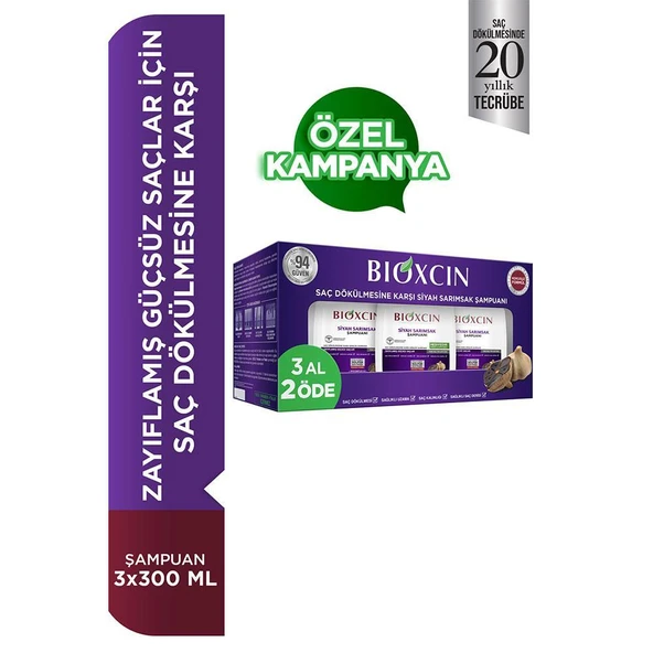 Bioxcin Saç Dökülmesine Karşı Siyah Sarımsak Şampuanı 300ml 3 Al 2 Öde ürün görseli 1