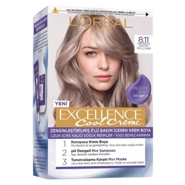 Loreal Paris Excellence Cool Creme 8.11 Ekstra Küllü Sarı Saç Boyası ürün görseli 1
