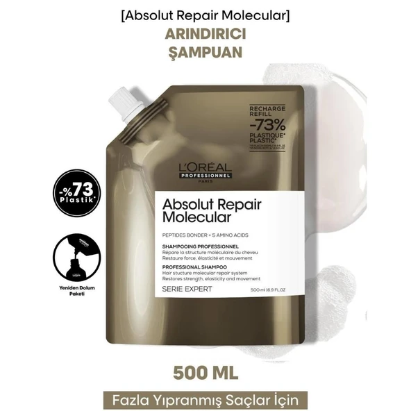 Loreal Professionnel Absolut Repair Molecular Yıpranmış Saçlar için Arındırıcı Refill Şampuan 500ml ürün görseli 1