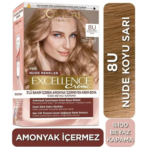 Loreal Paris Excellence Creme Saç Boyası 8U Nude Koyu Sarı ürün görseli 1