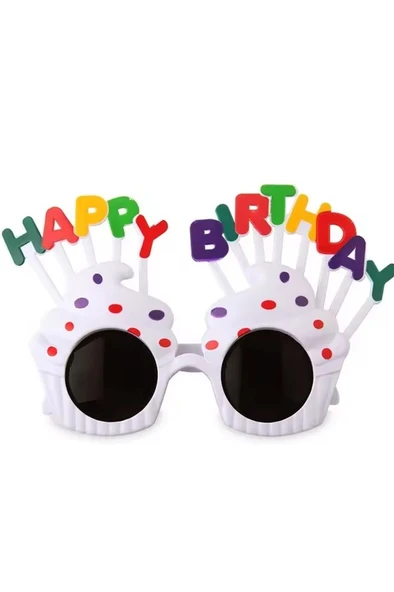Beysüs Happy Birthday Parti Gözlük Cupcake Temalı Beyaz ürün görseli 1