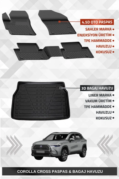 Sahler Corolla Cross 2022+ Uyumlu 4.5D Premium Havuzlu Oto Paspas ve Liner Marka 3D Bagaj Havuzu - Corolla Cross ürün görseli 1