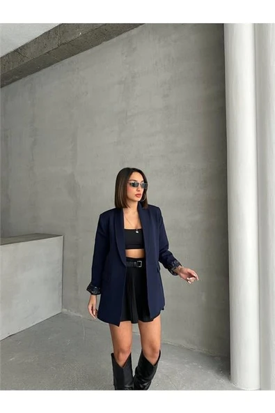 Dipmoda kadın astarlı içi leopar desenli blazer ceket DPG071 ürün görseli 1