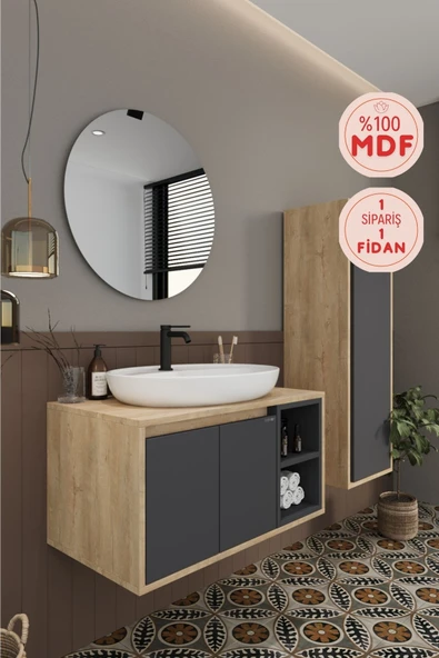 BALNEOM Gül 80 Cm %100 Mdf Lavabolu Banyo Dolabı Ayna Alt Dolap Lavabo Boy Dolabı ürün görseli 1