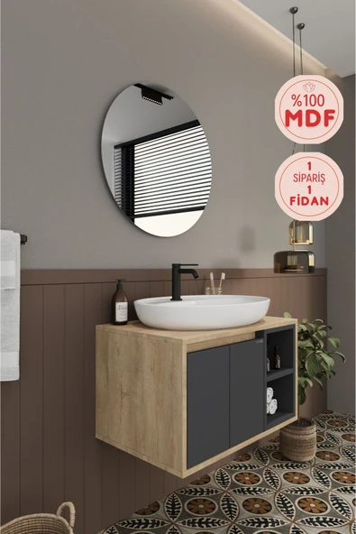 BALNEOM Gül 70 Cm %100 Mdf Lavabolu Banyo Dolabı Ayna Alt Dolap Lavabo ürün görseli 1