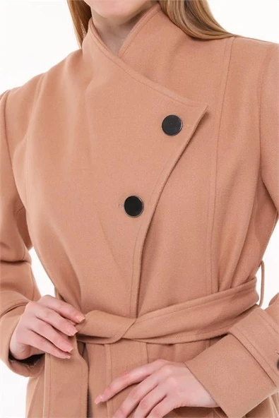 Dipmoda kadın midi oversize yün kaşe kaban DPPLTN03 - Camel - Resim 6