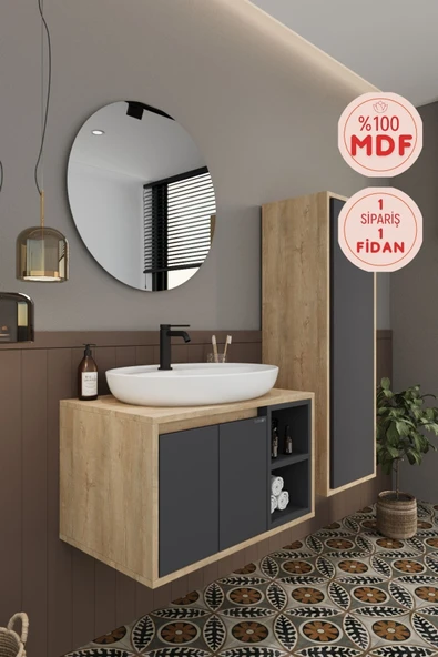 BALNEOM Gül 70 Cm %100 Mdf Lavabolu Banyo Dolabı Ayna Alt Dolap Lavabo Boy Dolabı ürün görseli 1