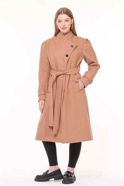 Dipmoda kadın midi oversize yün kaşe kaban DPPLTN03 - Camel ürün görseli 1