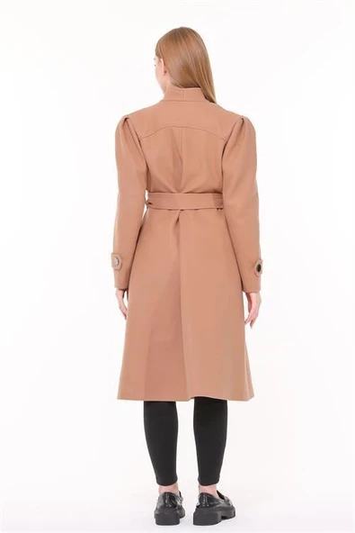 Dipmoda kadın midi oversize yün kaşe kaban DPPLTN03 - Camel - Resim 8