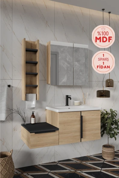 BALNEOM Zakkum 100 Cm %100 Mdf Lavabolu Banyo Dolabı