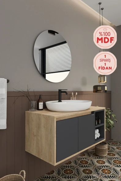 BALNEOM Gül 100 Cm %100 Mdf Lavabolu Banyo Dolabı Ayna Alt Dolap Lavabo ürün görseli 1