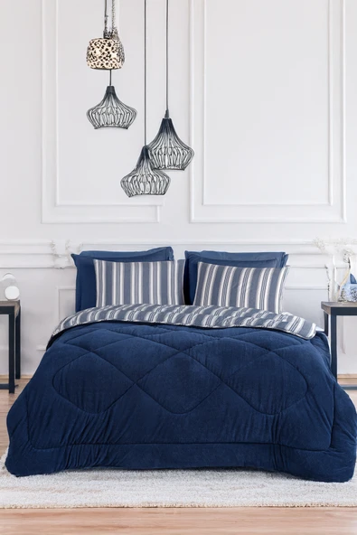 Comfort Set Yeni Nesil Wellsoft Yorganlı 3 Parça Çift Kişilik Soft Line Lacivert ürün görseli 1