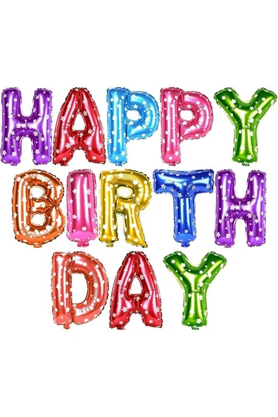 Puantiyeli Happy Bırthday Folyo Balon Doğum Günü Partisi Puantiyeli Renk Folyo Balon ürün görseli 1