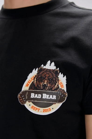 Bad Bear Flint Siyah Erkek Baskılı Tişört - Resim 5