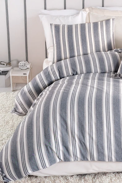 Upstyle Sport Çizgili Nevresim Takımı Tek Kişilik Soft Line Antrasit ürün görseli 1