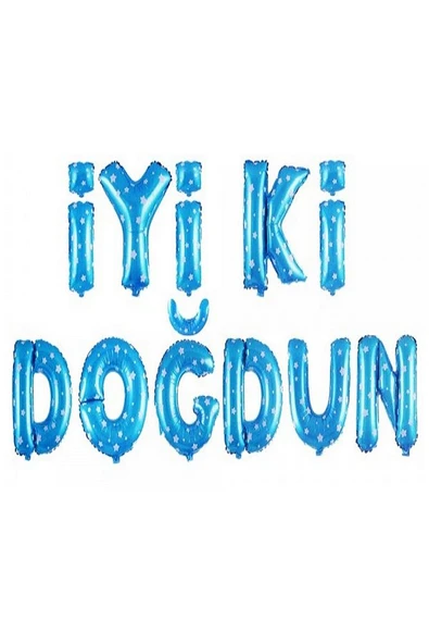 Mavi Puantiyeli  İyiki Doğdun Folyo Doğum Günü Partisi Mavi Puantiyeli Renk Folyo Balon ürün görseli 1