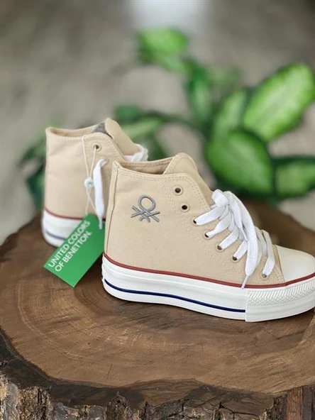 Benetton Yüksek Tabanlı Bej Converse Ayakkabı 30939 ürün görseli 1