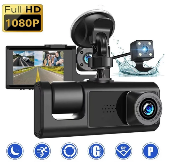 S-1 1080p Araç içi Kamera 3 Kameralı ( Ön Görüş - Geri görüş - İç Görüş ) Gece Görüşlü ürün görseli 1