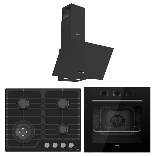 Flowart Nt Asimetrik Seriisi 3'lü Siyah Ankastre Set ( QBL62CS-NT025-D086 ) ürün görseli 1