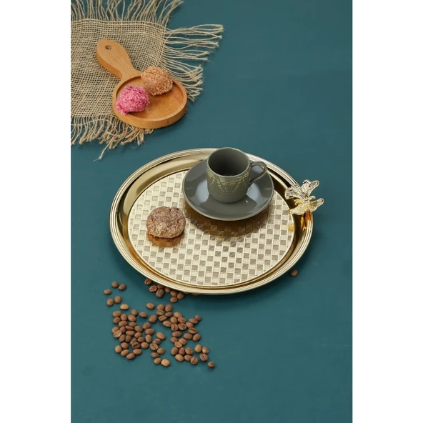 AKILLIELMA-COOKER SUNUM TEPSİSİ KELEBEKLİ YUVARLAK CKR3269 8769 GOLD ürün görseli 1