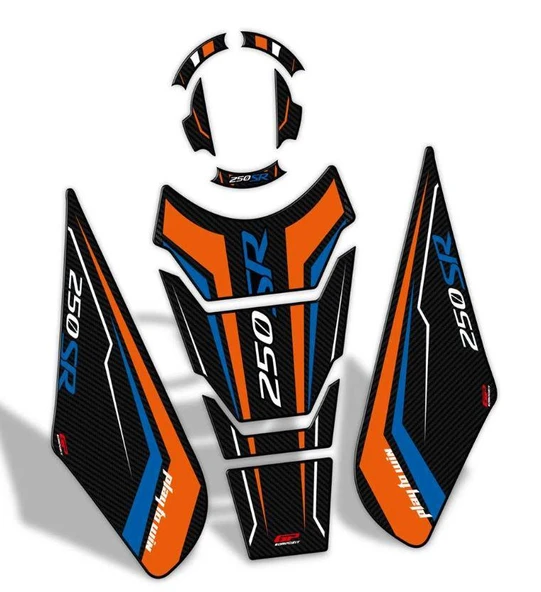 GP KOMPOZİT CF MOTO 250 SR 2020-2024 UYUMLU TANK PAD SETİ TURUNCU-MAVİ ürün görseli 1