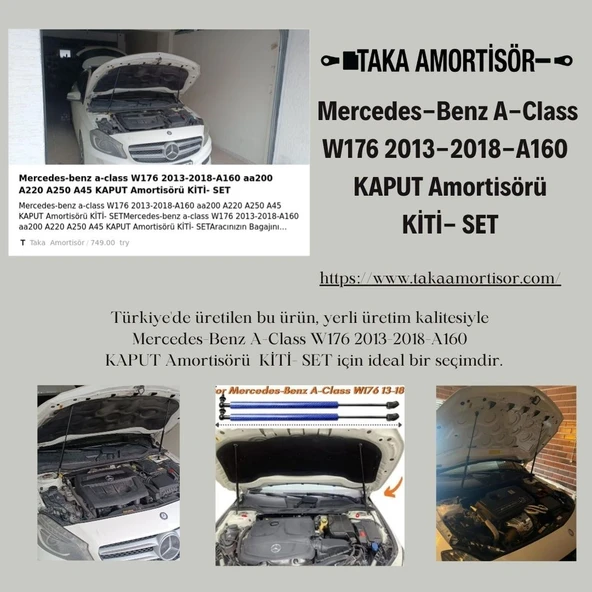 Mercedes-benz a-class W176 2013-2018-A160 aa200 A220 A250 A45 KAPUT Amortisörü KİTİ- SET ürün görseli 1