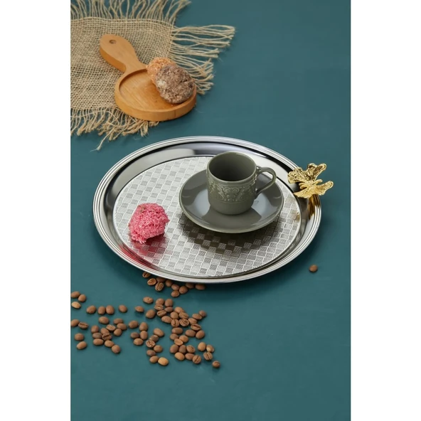 AKILLIELMA-COOKER SUNUM TEPSİSİ KELEBEKLİ YUVARLAK CKR3268 8752 GÜMÜŞ ürün görseli 1